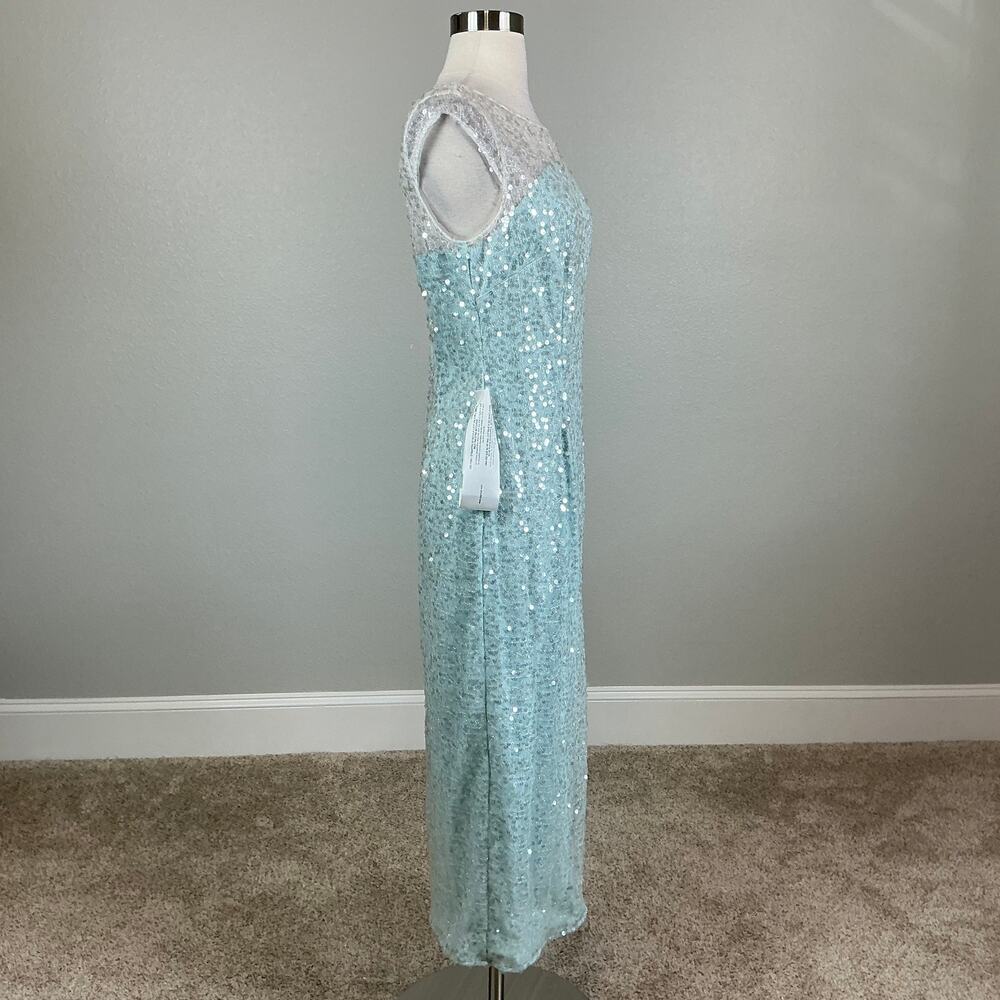 JS Collections Sequined Short Sleeve Midi Sheath Cocktail Dress Blue Size 6 - Picture 4 of 12